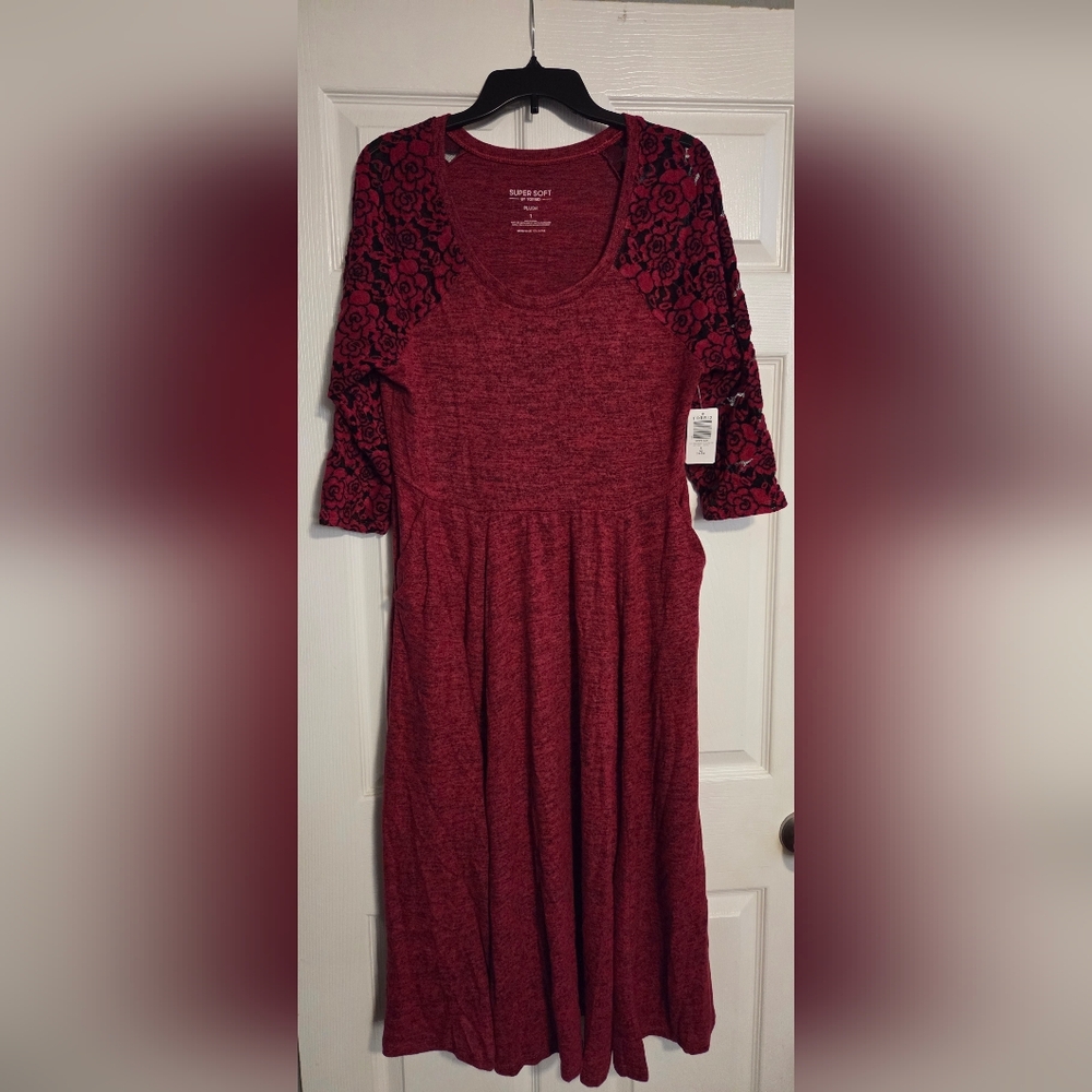 Torrid Red Dress With Floral Lace Arms